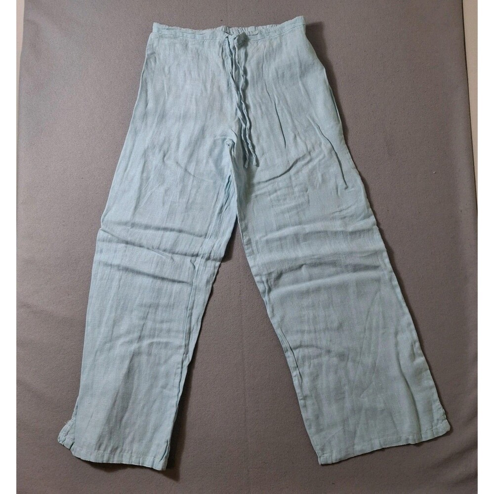 Liz & Jane Pants Womens Wide Slit Leg Pre Shrunk Cotton Drawstring Powder Blue M